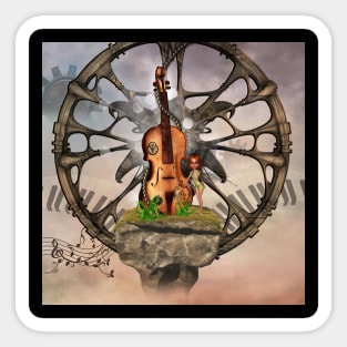 Steampunk violin with little fairy Sticker